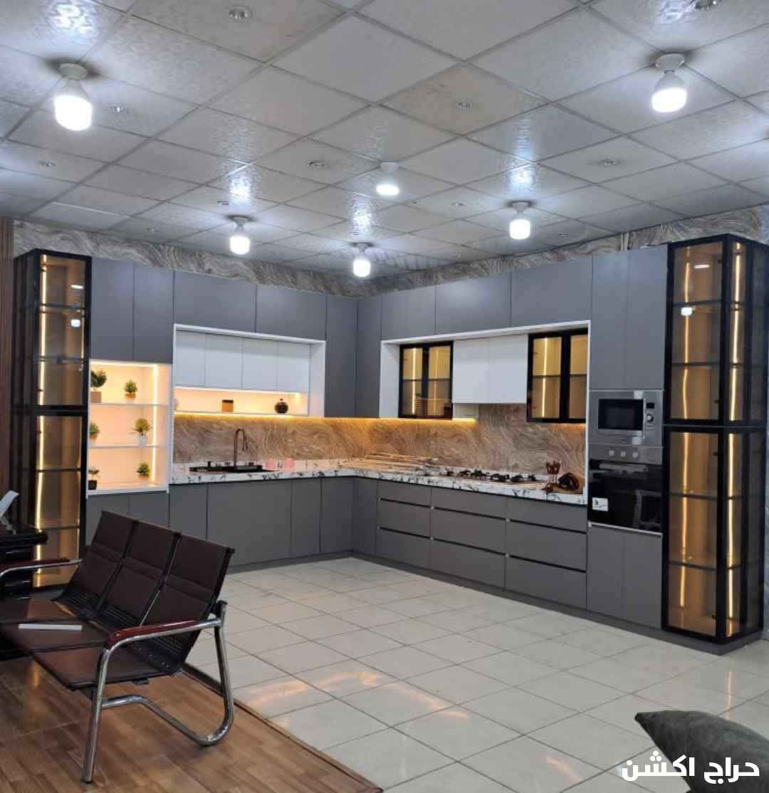 مطبخ تفصيل صاج الماني جديد رفوف اربعه ملي حديثه رخام صناعي وامركي وجلقسي مفصلات ايطالي حسب المقاسات وتصميم وطلب ازبوان اي شكل واي تصميم عمق ستين ارتفاع مترين وعشرين قطع عام بل متر ضمان عشر سنوات جودة عالية