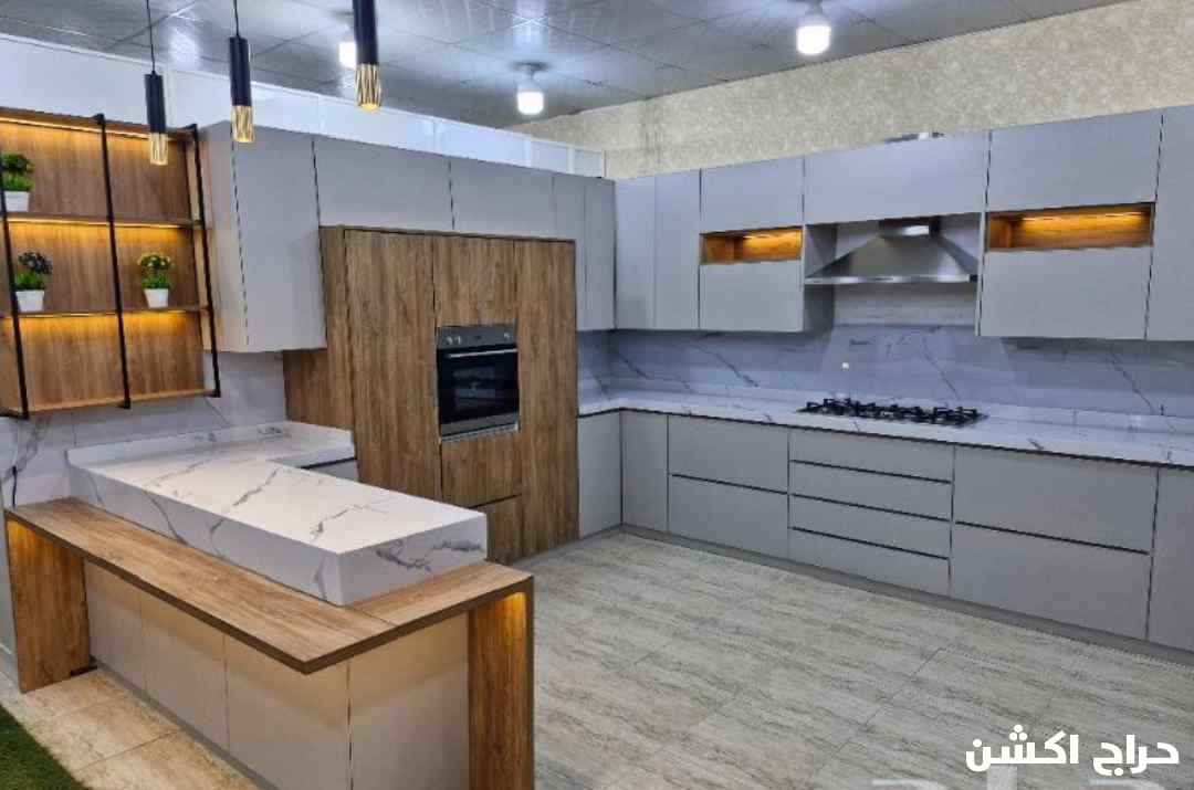 مطبخ تفصيل صاج الماني جديد رفوف اربعه ملي حديثه رخام صناعي وامركي وجلقسي مفصلات ايطالي حسب المقاسات وتصميم وطلب ازبوان اي شكل واي تصميم عمق ستين ارتفاع مترين وعشرين قطع عام بل متر ضمان عشر سنوات جودة عالية